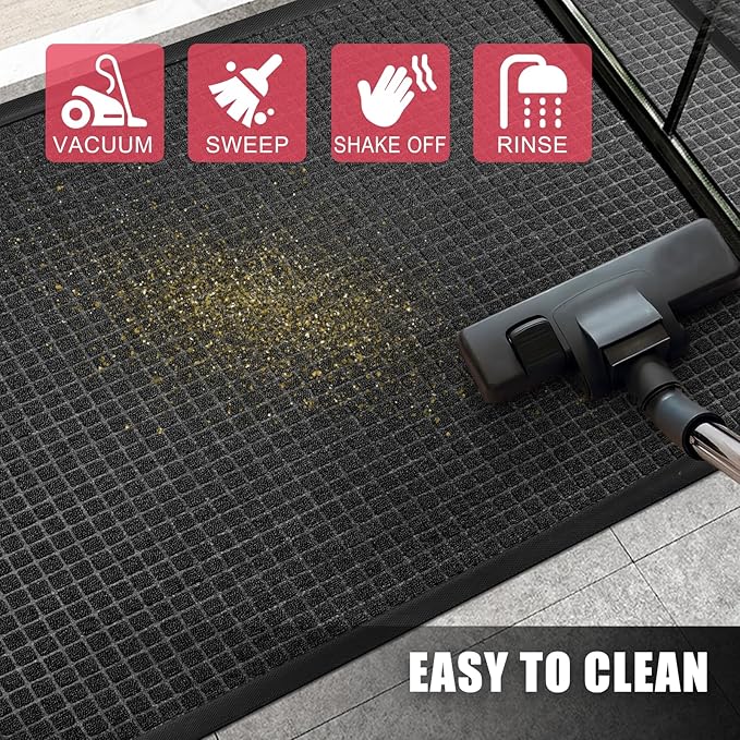Kuyal Front Door Mat, 3'*5' Door Mat for Inside Outside Entrance,Waterproof Welcome Mats with Non-Slip Backing, Indoor Outdoor Entryway, Commercial Floor Mats, Durable & Easy to Clean, Dark Gray