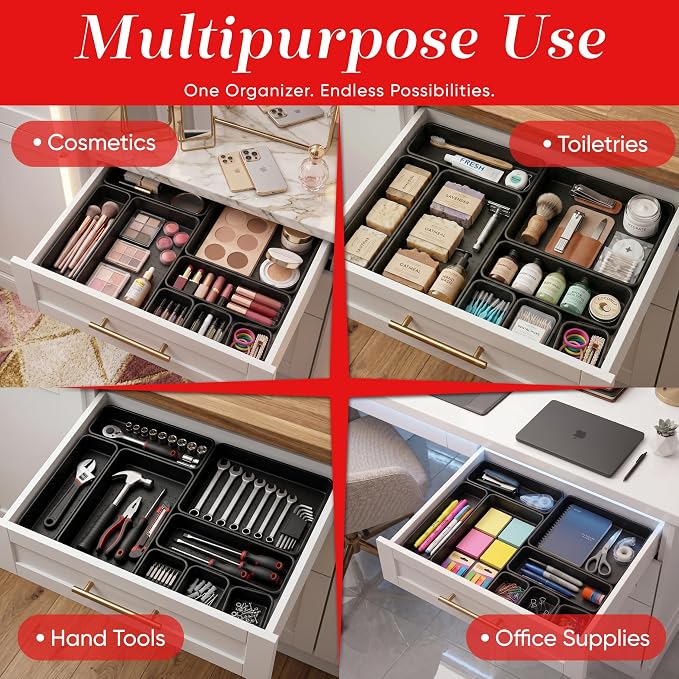 Masirs Interlocking Drawer Organizer Bins 8 Pcs, Desk Drawer Tray Set | Tool - Image 4