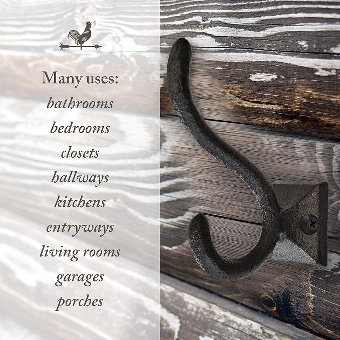 Rustic Wall Hooks for Hanging Cast Iron Black Coat Hooks Wall Mounted - Image 8