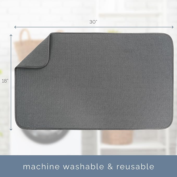 S&T INC. Dish Drying Mat, Charcoal Grey | Absorbent Microfiber, XXL Kitchen - Image 6