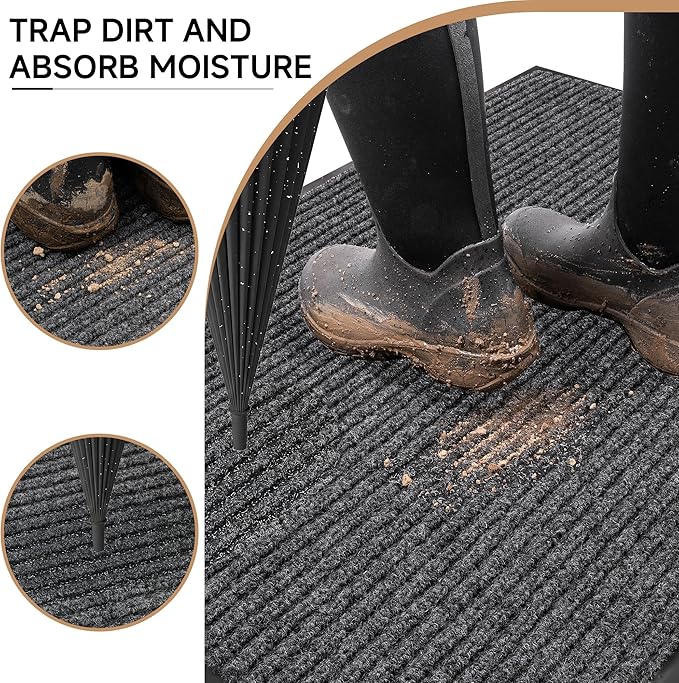 Durable Front Door Mat, Heavy Duty Indoor Outdoor Doormat, 48” x 36” Low Profile Outdoor Mats for Home Entrance, Stain and Fade Resistant Shoe Scraper Mat, Ideal for High Traffic Area
