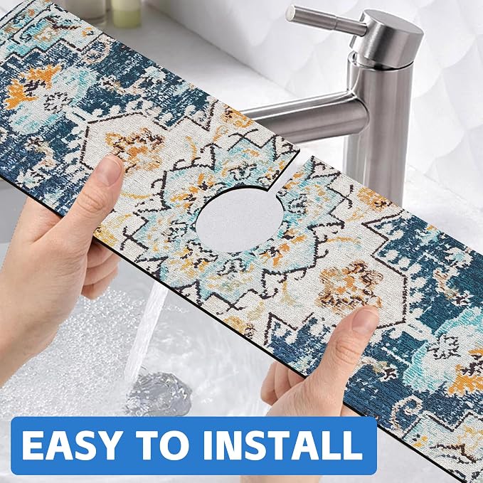 Oriental Blue Turkish Carpet Pattern Sink Faucet Absorbing Mat Sink Splash - Image 6