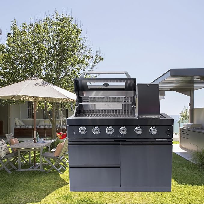 46 Inches 4-Burner 72,000 BTU Deluxe Stainless Steel Gas Grill Outdoor Kitchen Island for Patio Backyard Cooking,Black