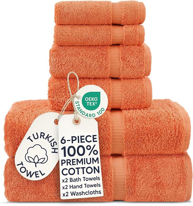 Chakir Turkish Linens 100% Cotton 6-Piece Towel Set, Coral | Premium Turkish by ChakirTurkishLinens