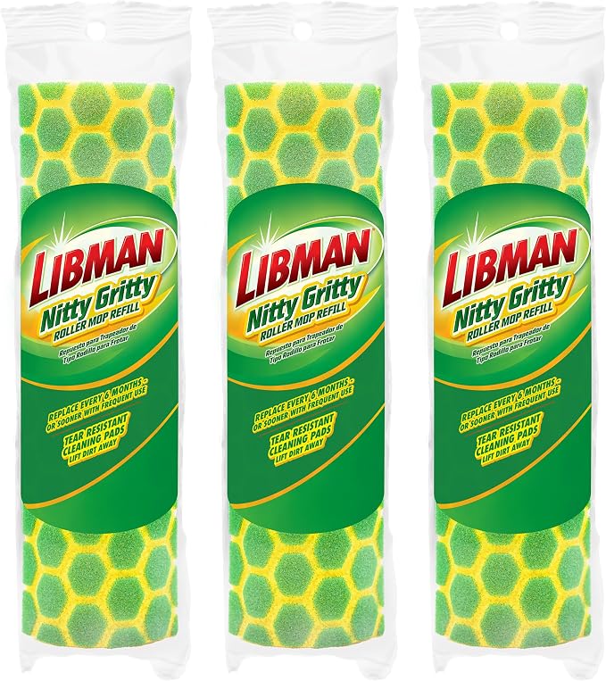 Libman Nitty Gritty Roller Mop Refills, Self Wringing, 3 Replacement Heads by TheLibmanCompany