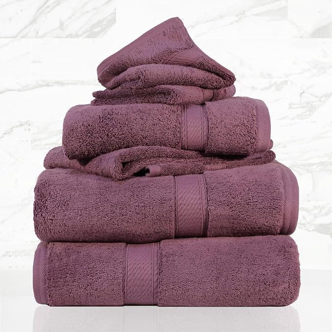 SUPERIOR Egyptian Cotton Ultra Plush & Absorbent, 6 Piece Set, Plum | Quick Dry - Image 2