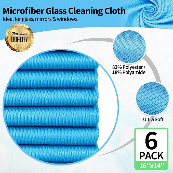 Microfiber Glass Cleaning Cloth, 6 Pack Window Glass Cleaning Rags, Reusable - Image 2