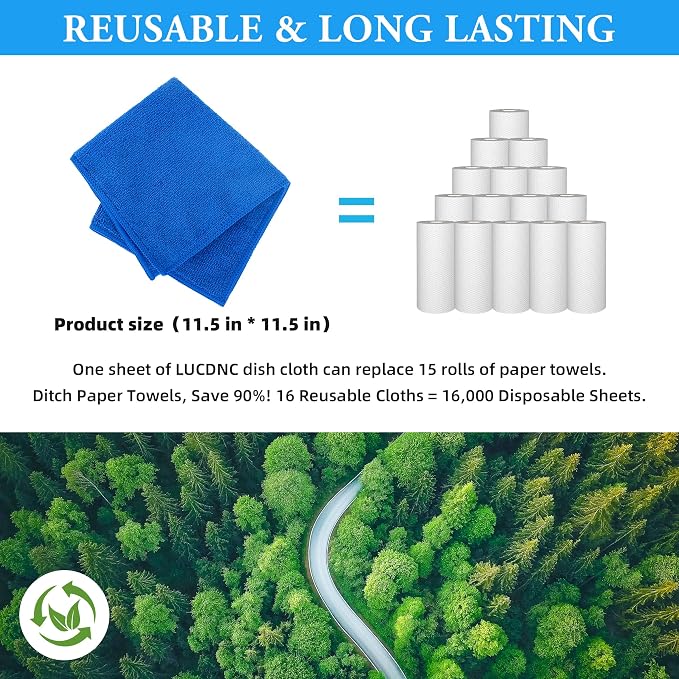 lucdnc Microfiber Cleaning Cloths 16 Pack 8 Colors 11.5"x11.5" - Image 5
