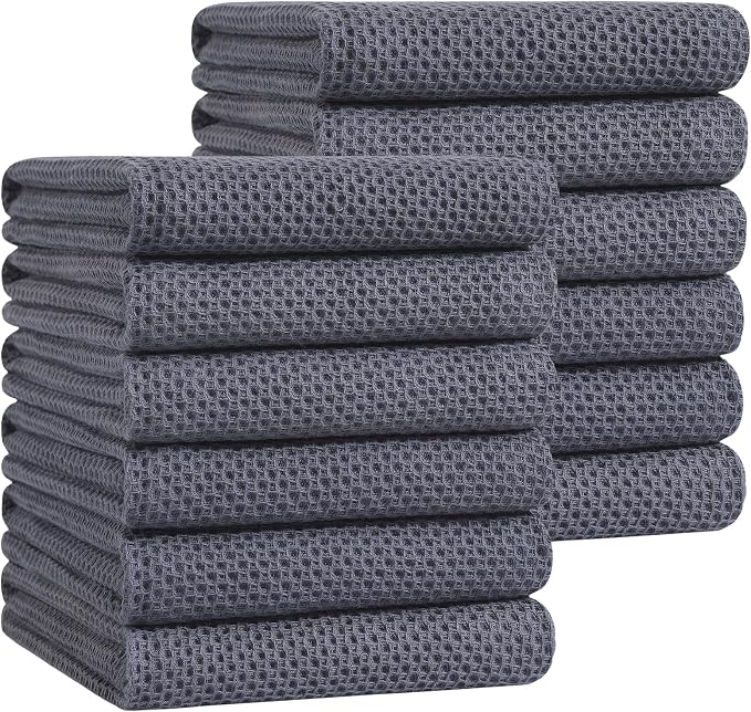 Homaxy 100% Cotton Oversized Waffle Weave Kitchen Towels 12-Pack, Dark Grey | by Homaxy