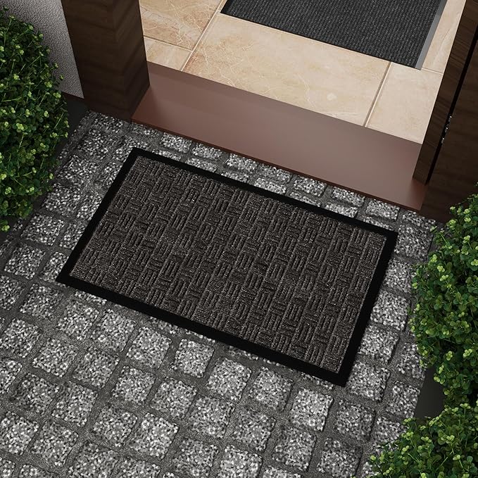 Ottomanson Heavy Duty Rubber Floor Mat – Non-Slip, Waterproof, Easy to Clean – Utility Rug for Entryway, Kitchen, Garage, or Patio – Stain Resistant, Hose Washable – 18" x 30", Charcoal