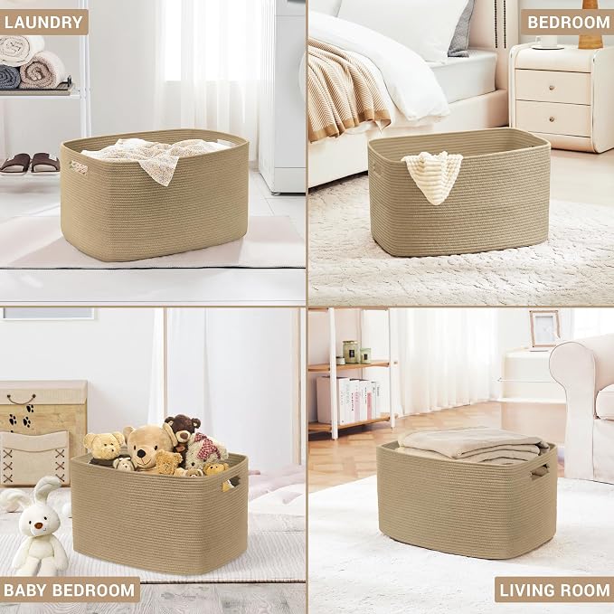 45L Small Woven Laundry Basket Hamper - Image 5