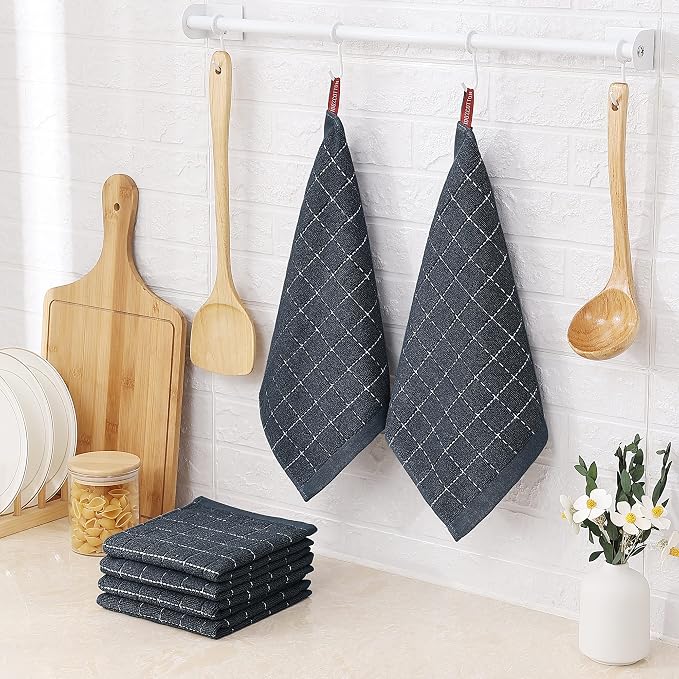 Homaxy 100% Cotton Terry Kitchen Dish Cloths, 6 Pack, Dark Grey - Image 6