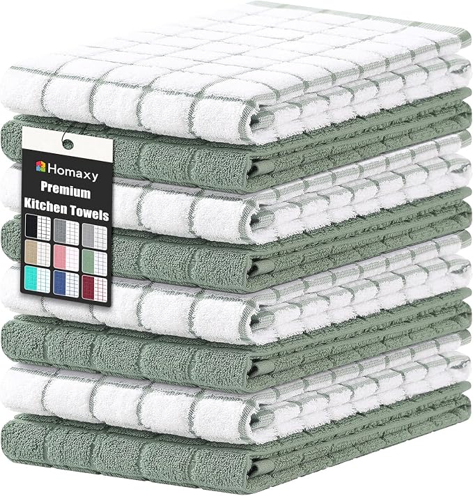 Homaxy Large Premium Cotton Kitchen Towels 16"x 28", 8 Pack, Sage Green by Homaxy