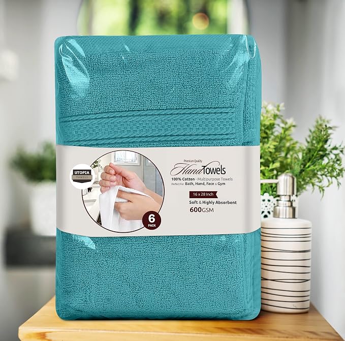 Utopia Towels 6 Pack Premium Hand Towels 16x28 in, 600 GSM Cotton Turquoise | - Image 8