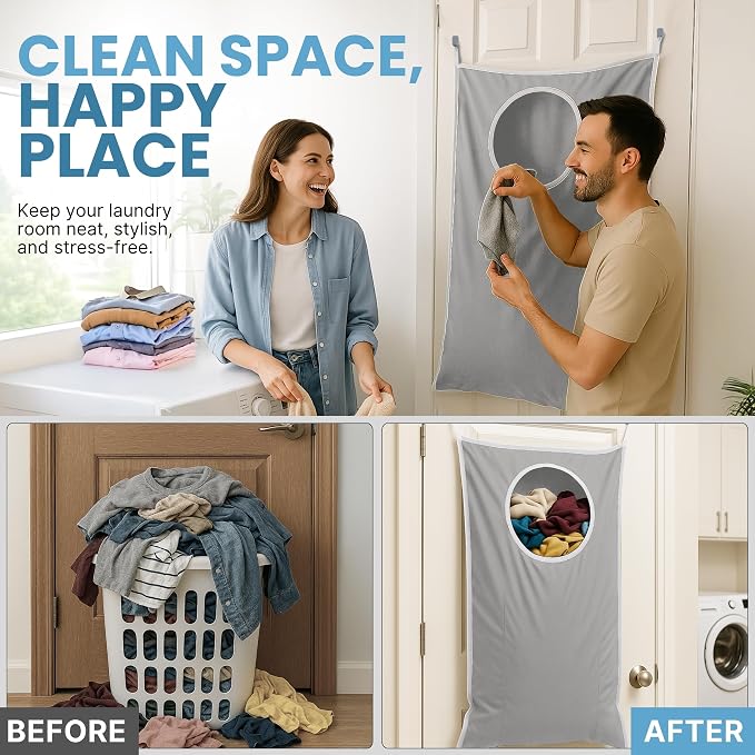 Hanging Laundry Hamper Bag XL 40x22", Space Saving over the Door Storage Bags - Image 4