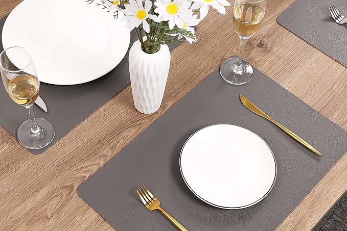 Wipeable Placemats Leather Table Mats Waterproof Heat-Resistant Easy to Clean for Dining Table Set Kitchen Table (2, Grey)