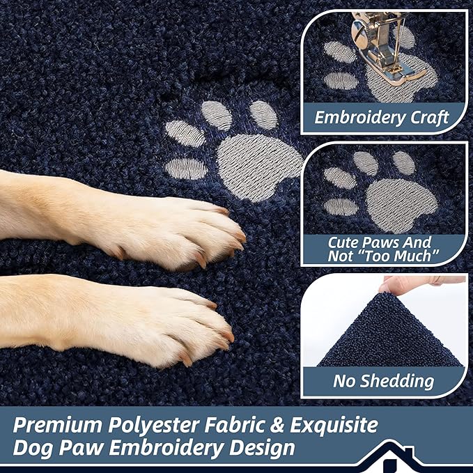 BEQHAUSE Dog Door Mat for Muddy Paws 20"x32" Dirt Trapper Absorbent Doormat Non Slip Entryway Rugs Washable Stain Resistant Welcome Floor Mat Soft Low-Profile for Front Back Door, Navy Blue