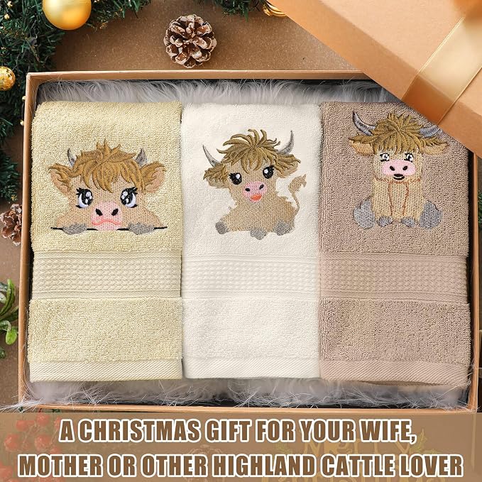 FuWeave 3 Pcs Mini Highland Cow Baby Hand Towels - Image 6