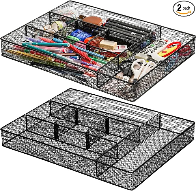 Hiceeden 2 Pack Mesh Desk Drawer Organizer, 16.1"x12.2"x2" Large Desk Organizer by Hiceeden