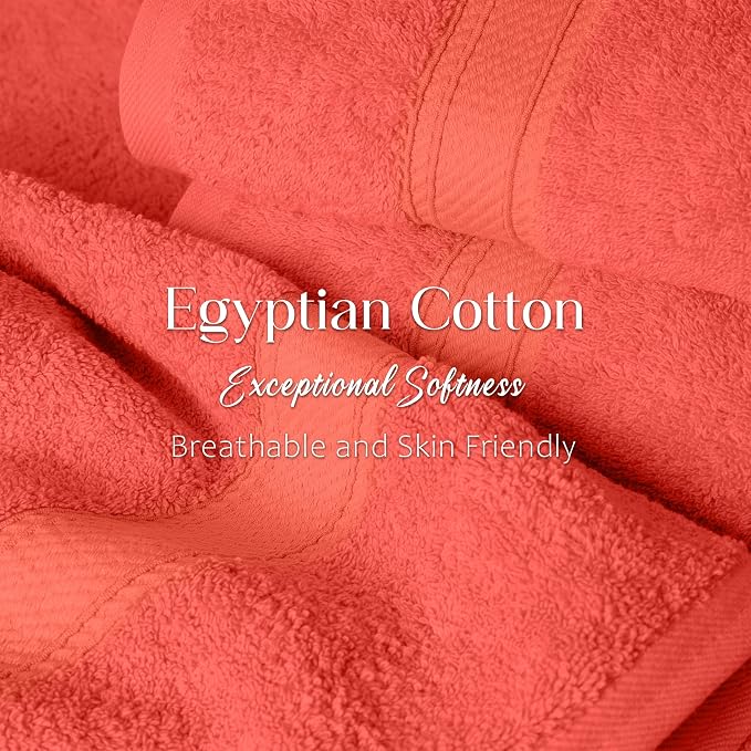 SUPERIOR Egyptian Cotton Ultra Plush & Absorbent, 6 Piece Set, Coral | Quick Dry - Image 5