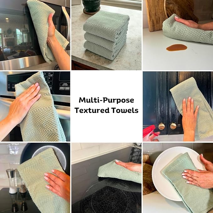 Sage Green Kitchen Hand Dish Towels, 100% Cotton - Image 6