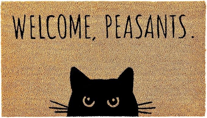 KANKUN Coco Coir Door Mat with Heavy Duty Backing, Welcome Doormat (17" x 30"), Doormat Entrance (Cat)