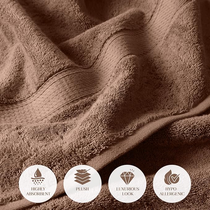 SUPERIOR Egyptian Cotton Plush & Absorbent, Bath Towel Set of 2, Chocolate | - Image 7