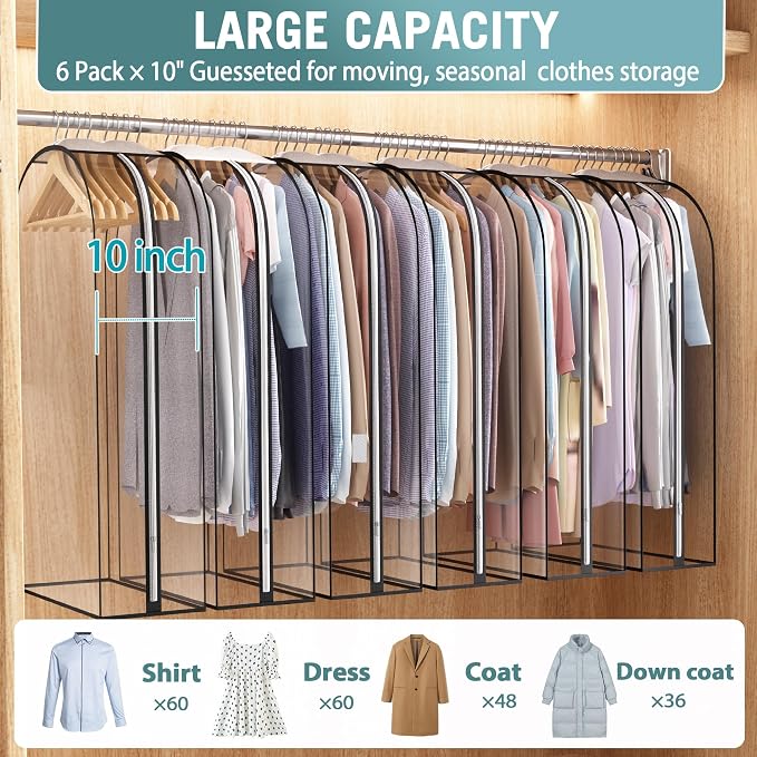 Liuoud Clear Garment Bags for Hanging Clothes 10” Gusseted, 6 Pack, 40” | Suit - Image 2