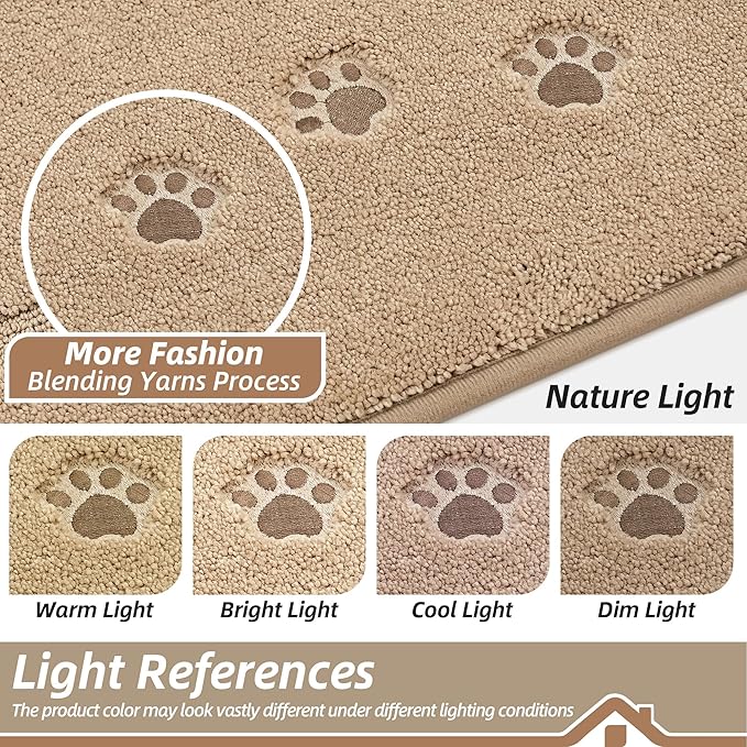 BEQHAUSE Dog Door Mat for Muddy Paws 32"x48" Dirt Trapper Absorbent Doormat Non Slip Entryway Rugs Washable Stain Resistant Welcome Floor Mat Soft Low-Profile for Front Back Door, Beige