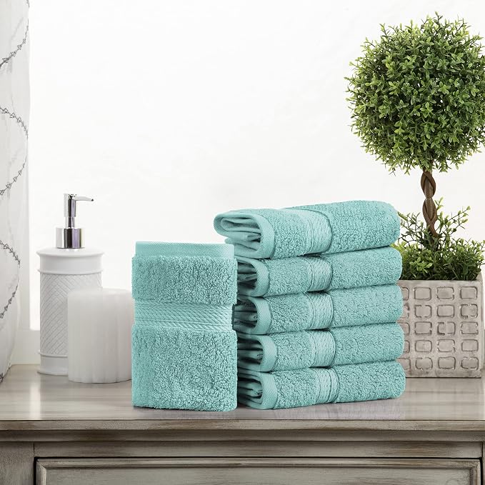 SUPERIOR Egyptian Cotton Plush & Absorbent, Face Towel Set of 6, Turquoise | - Image 2