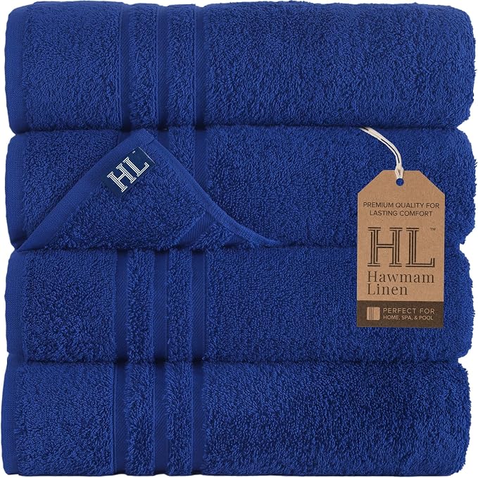 Hawmam Linen Royal Blue Bath Towels 4 Pack Soft and Absorbent by HawmamLinen