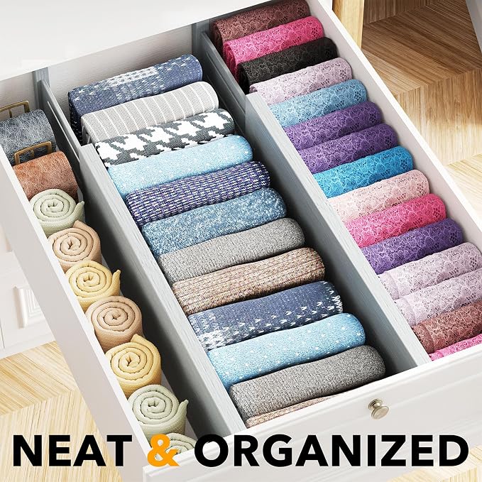 SpaceAid Bamboo 4 Pack Dresser Drawer Dividers, 4.65“ High Adjustable 17“-22” - Image 2
