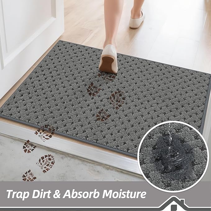 BEQHAUSE Dirt Trapper Door Mat Non-Slip Entryway Rugs Stain Resistant Absorbent Dog Doormats Woven-Look Washable Welcome Floor Doormat for Front Back Door, Muddy Wet Shoes & Paws, 32" x 48", Grey