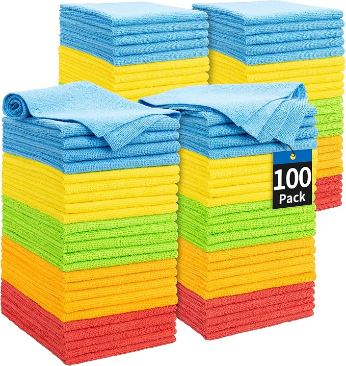 Microfiber Cleaning Cloth, 100 Pack Cleaning Rags Microfiber Towel Bulk by HOMERHYME