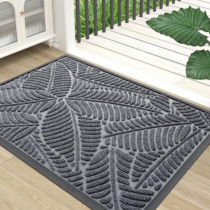 Colorxy Waterproof Doormat, Sturdy Natural Rubber Front Indoor Mat, Non Slip Low Profile Indoor Outdoor Door Mats, Stain and Fade Resistant Floor Mat, Easy Clean Patio Entrance Mat, 48''x32'', Grey