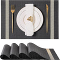 Leetaltree Luxury Black Placemats with Gold Stripes Placemats Set of 4 - Waterproof Washable for Wedding, Anniversary, Daily Use - Sparkling Table Decor - Hand-Cut