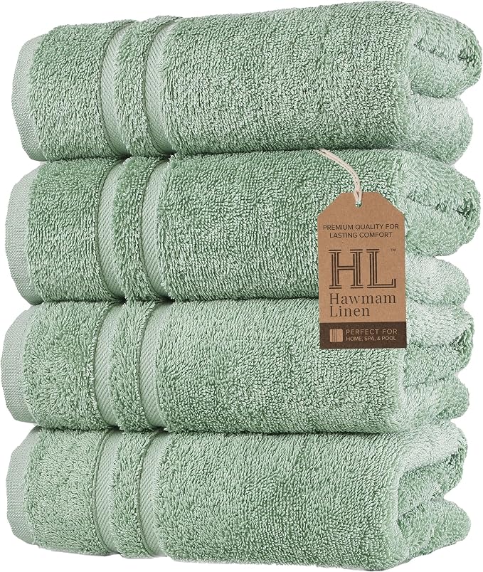 Hawmam Linen Light Green Hand Towels 4 Pack Turkish Cotton Premium Quality Soft by HawmamLinen