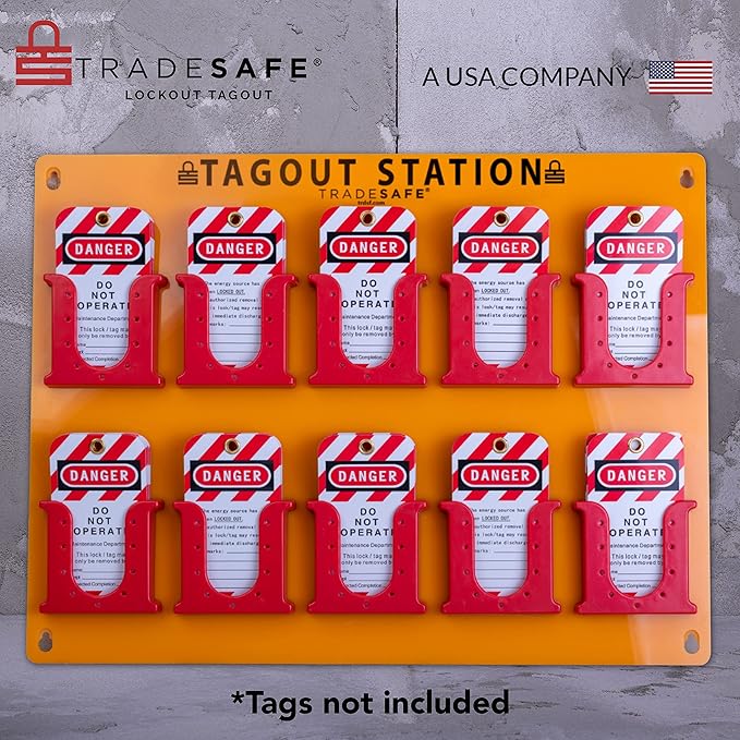 TRADESAFE Lockout Tagout Tags Station, Wall-Mountable Loto Tags Board, 10 Impact-Resistant Holders, Acrylic Lockout Tagout Board for Equipment Lock Out Tags