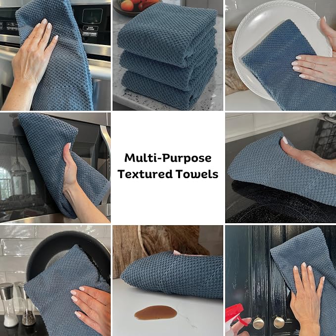 Teal Dark Blue Kitchen Hand Dish Towels, 100% Cotton - Image 4