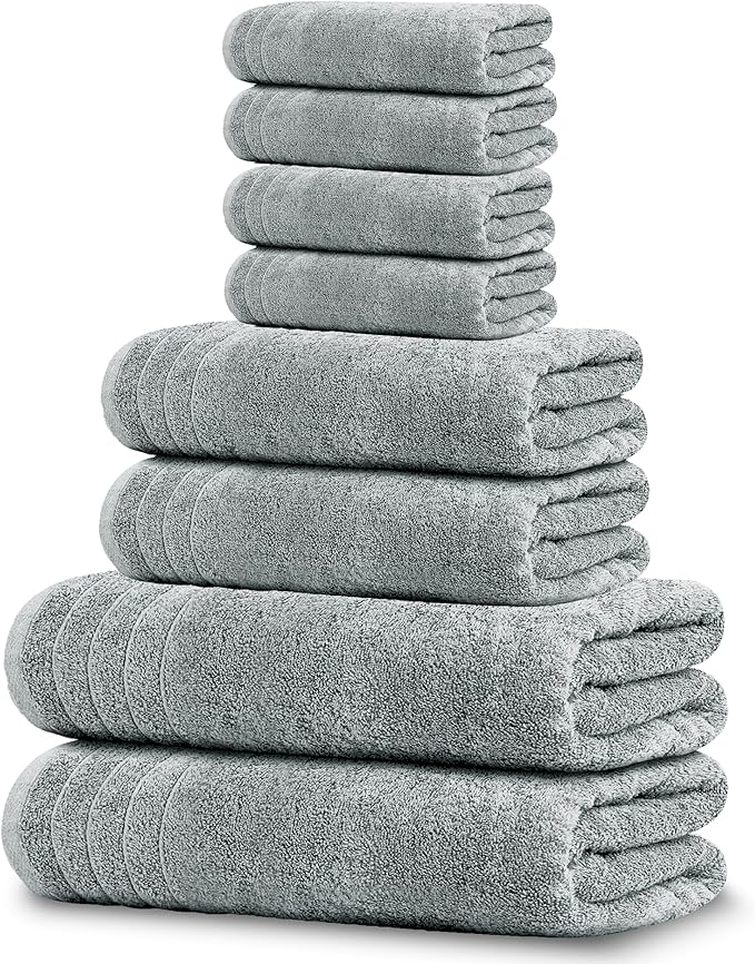8 Piece Towel Set, 2 XL Bath, 2 Hand, 4 Washcloth, Cool Grey | 100% Cotton by TensTowels