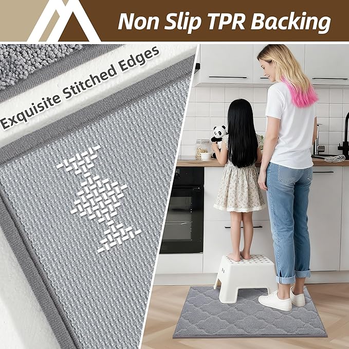 COSY HOMEER Kitchen Rugs 24"x36" Non-Slip Washable Kitchen Mats for Floor Absorbent Kitchen Carpet Soft Rugs for Kitchen,Sink Mat,Entrance,Area Rug,Grey