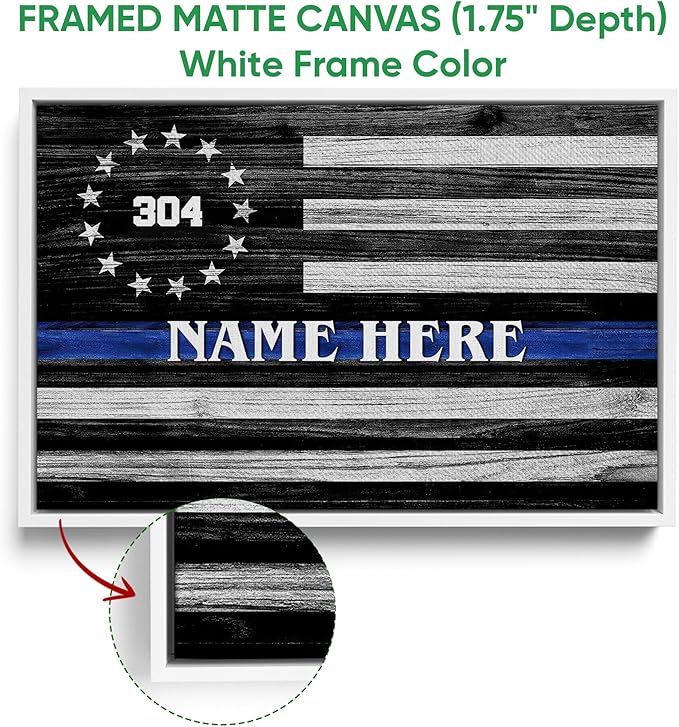 Personalized Police Poster & Framed Canvas, Thin Blue Line Flag Home Office Decor, Custom Name Bedroom Living Room Aesthetic Wall Art Gift For Policeman, Law Enforcement