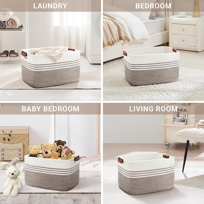 60L Woven Laundry Basket Hamper - Image 4