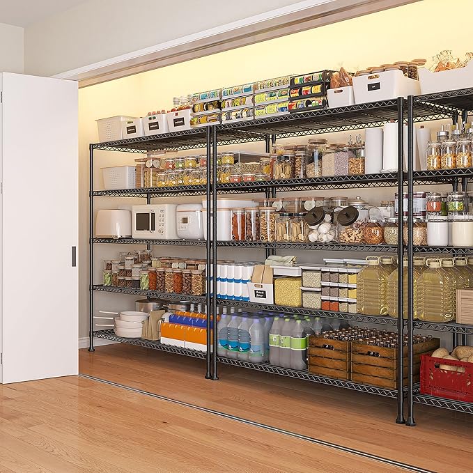 REIBII 45.5''W Storage Shelves Wire Shelving, 5 Tier Pantry Shelves for Storage Rack, Adjustable Metal Shelving for Pantry Kitchen Steel Shelving, 45.5" W x 71" H x 17.7" D, 2 Pack