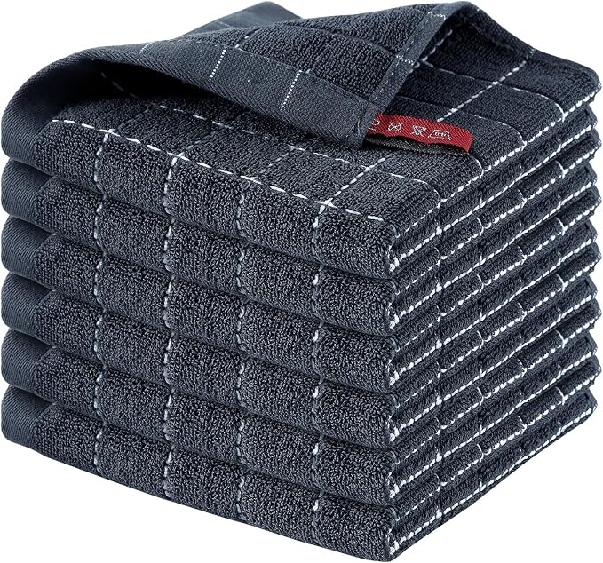 Homaxy 100% Cotton Terry Kitchen Dish Cloths, 6 Pack, Dark Grey by Homaxy
