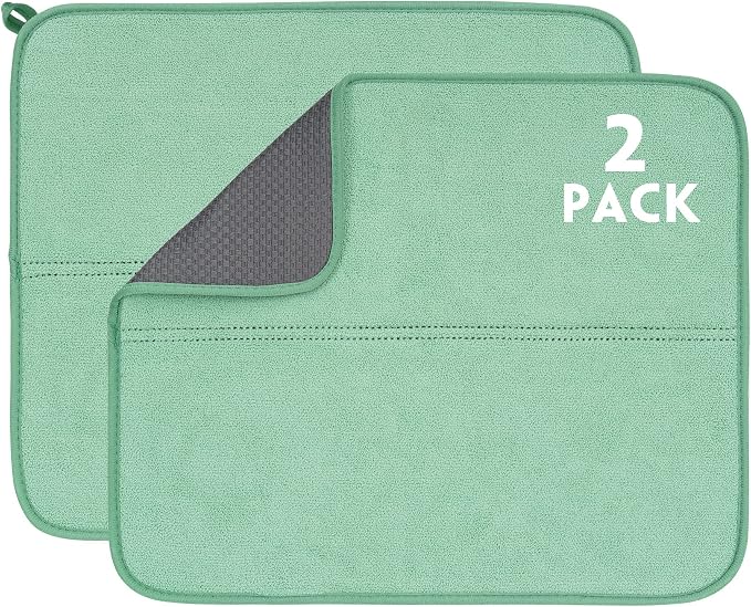 FRESHMINT Dish Drying Mats 2 Pack, Light Green | Quick Dry, Ultra Absorbent by FRESHMINT