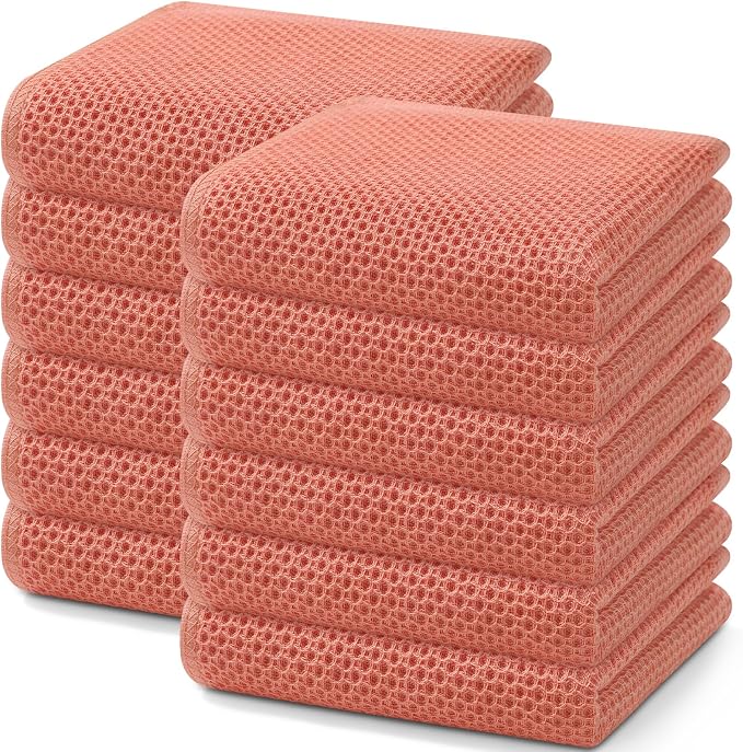 Homaxy 100% Cotton Waffle Weave Kitchen Dish Towels 12-Pack, Coral | 13 x 28 by Homaxy