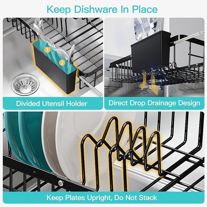 JASIWAY Black Dish Drying Rack Over the Sink - Image 9