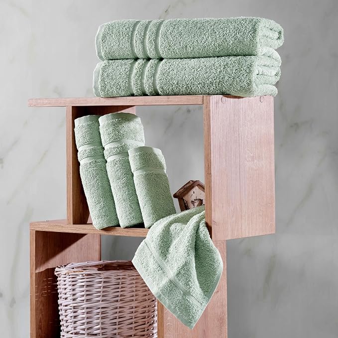Hawmam Linen Green 6 Piece Bath Towels Set - Image 5