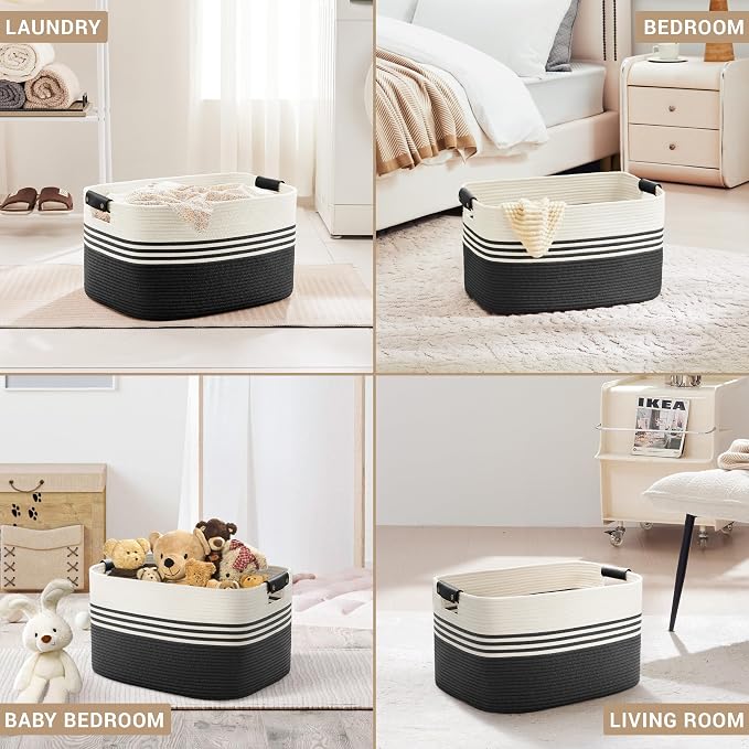 60L Woven Laundry Basket Hamper - Image 4